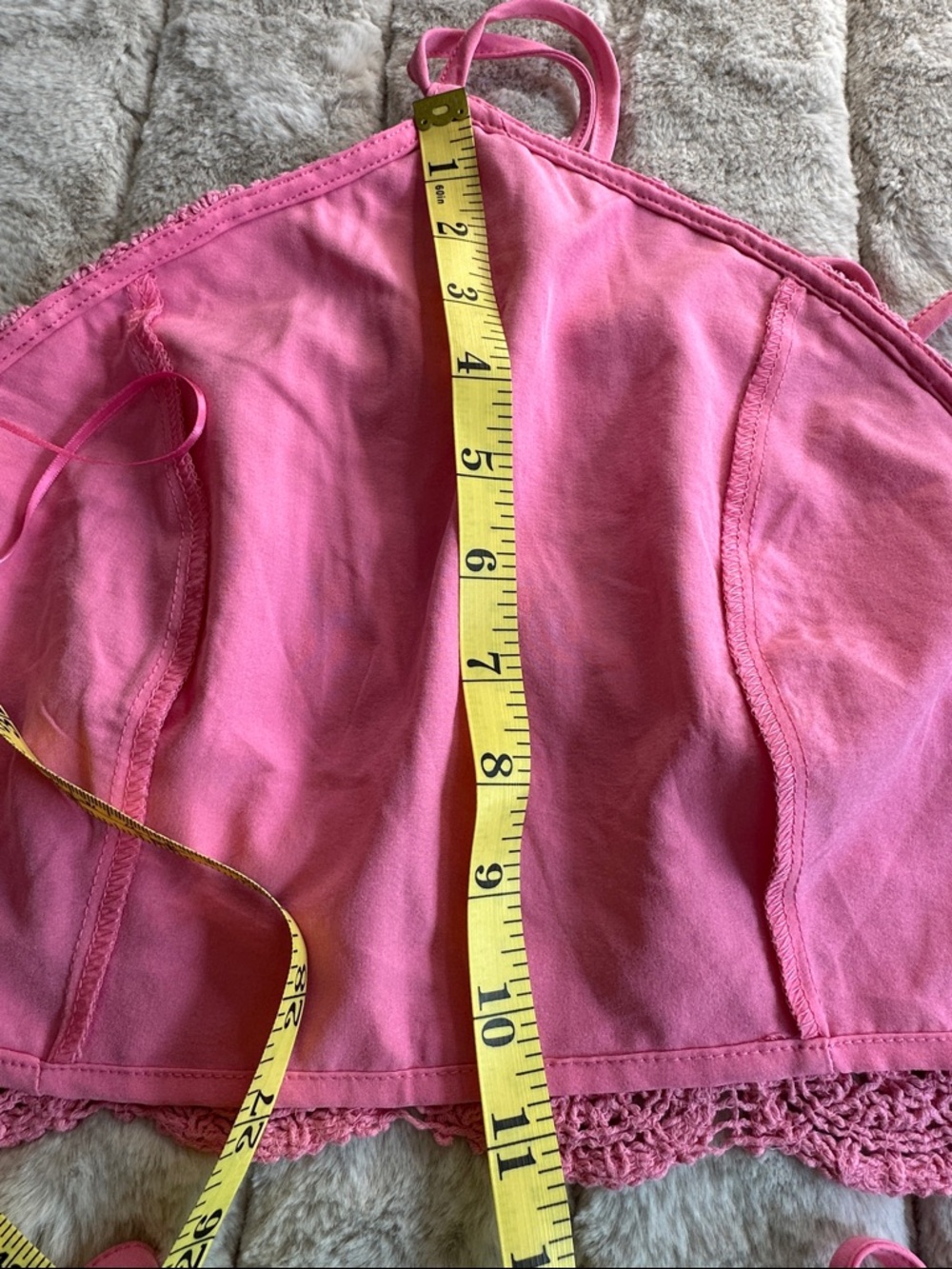 Pink Triangle Crochet Beach or Festival Halter with Neck and Back Ties, Small - Picture 5 of 6